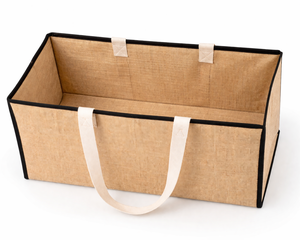Sac de rangement en jute naturel durable avec fermeture éclair, grande capacité, organisateur écologique avec poignées en coton - Product Image 4