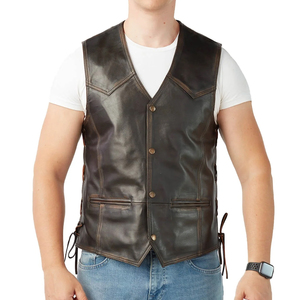 Nouvel Arrivage Gilet en Cuir pour Homme Finition Vieillie avec Coutures Contrastées Boutons-Pression Tons Laiton Liens Latéraux Ajustables Forme Structurée - Product Image 1