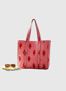 Bolsa de Compras de Algodón con Estampado de Langosta Rosa, Estilo Veraniego para la Playa, Abierta, para Mujer - Product Image 2