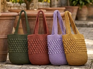 Bolso Tote Azul de Ganchillo, Color Sólido, Estilo Bohemio, Abierto, para Playa, Verano, Bolso de Mano para Mujer - Product Image 6