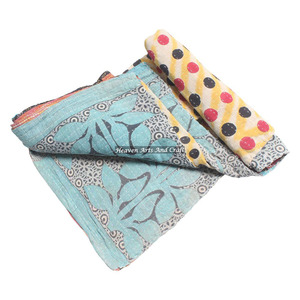 Reversible Cotton Kantha <b>Quilts</b> Indian Reversible Hand Stitched Heavy Throw Old Sari Blanket Patch Work Heavy 3 To 5 Layers - Product Image 1
