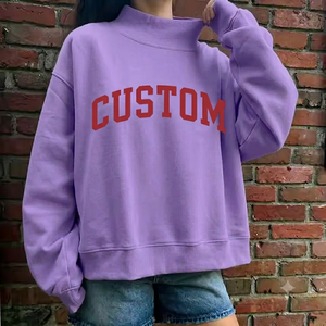 Sudadera Oversize de Cuello Alto para Mujer, Color Morado, con Estampado de Letras Personalizado, 100% Algodón, Estilo Urbano Otoñal, Cuello Redondo, Corte Regular - Product Image 1