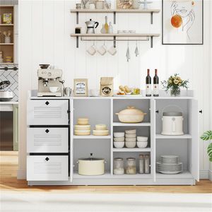 <b>White</b> 3-Drawer 3-Shutter Door Buffet Sideboard Cabinet Abundant Storage Space <b>Display</b> & China Cabinets - Product Image 3