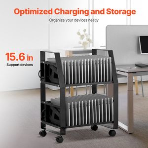 Carrello di ricarica mobile da pavimento per 32 dispositivi, stazione di ricarica aperta per laptop fino a 15,6 pollici, ideale per ufficio e aula - Product Image 2