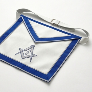 Tablier maçonnique personnalisé en cuir blanc avec bordure bleue, broderie argentée, symboles de compas carrés, style classique SMART SHINE ENTERPRISES - Product Image 2