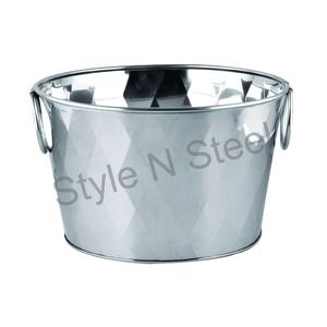 Enfriador de vino de acero inoxidable martillado Collar Whisky y para bañera de bebida de champán Bañera redonda Diseño Burfi pulido completo - Product Image 1