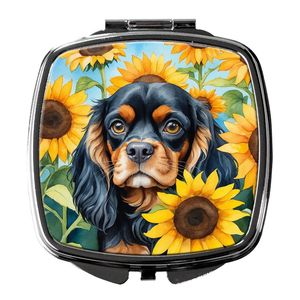 Cavalier Spaniel Tournesols Miroir de maquillage compact pliant Portable Miroir décoratif de voyage Cadeau pour femmes et filles - Product Image 1