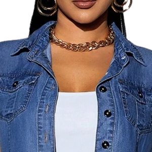 Camisa vaquera de manga corta para mujer, con botones, corte ajustado, de algodón lavado, cuello vuelto, blusa de mezclilla, top de moda de verano para uso diario - Product Image 5
