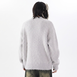Pull-over d'hiver pour homme en mohair/acrylique respirant à séchage rapide avec décoration ajourée et col rond - Product Image 2