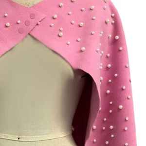 Capa rosa con perlas para mujer, chal elegante de manga corta con cuentas, para fiesta formal, estilo boutique - Product Image 4