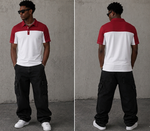 Men's Two-Tone Color Block Knitted for Shirt | <b>Maroon</b> and White Contrast Short Sleeve | Slim-Fit Breathable Athletic Casual <b>Top</b> - Product Image 6