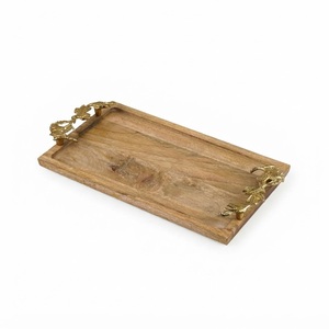 Wholesale Eco-Friendly Wood Tray with Handles Leaf Acorn Design <b>Twig</b> Metal Handle <b>Decorative</b> Food Serving Platter <b>for</b> Hotel - Product Image 3