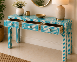 Decorative Bone Inlay <b>Console</b> <b>Table</b> with 3 Drawers Floral Pattern Entryway <b>Desk</b> Luxury Hallway Accent Furniture for Living room - Product Image 5