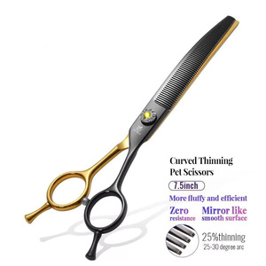 Tijeras de Peluquería Canina Profesionales Fenice de 7.5 Pulgadas, Color Negro y Dorado, Curvas, para Adelgazar y Desbaste, Ecológicas - Product Image 6