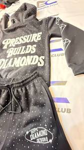 Custom Zipper <b>Puller</b> Distressed Embroidery Logo 2 Piece Set Cotton Fleece Men Rhinestone Shorts Set - Product Image 5
