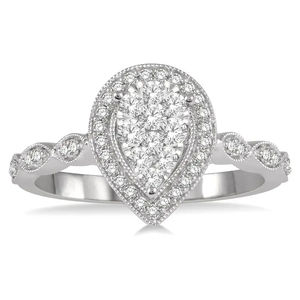 Diamante de Laboratorio de Lujo con Diseño de Gota de Oro Sólido de 10K, Impresionante Doble Halo, para Compromiso, Aniversario o Propuesta - Product Image 1