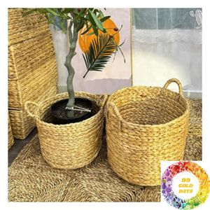 Natural Round <b>Water</b> <b>Hyacinth</b> <b>Basket</b> with Carrying Handles for Clothes Towels Toys Books and Household Organization - Product Image 6
