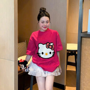 T-shirt mignon à motif de dessin animé pour femmes - Tissu en coton doux et respirant, lavable, style décontracté, parfaitement assorti aux jeans, jupes et shorts - Product Image 5