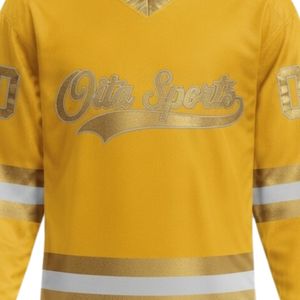 Ensemble short et maillot de hockey sur glace sublimé jaune or pour hommes, col en V, rayé, en polyester, tenue d'équipe athlétique, vêtements de sport d'entraînement - Product Image 5
