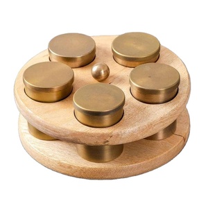 Boîte de rangement de bureau en bois d'acacia avec poignée en acier inoxydable Récipient à épices d'assaisonnement de cuisine et fourchettes de service en métal - Product Image 1