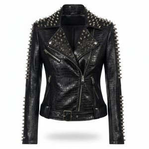 Veste en cuir pour femme style Steampunk Rock Rivet, coupe slim courte, streetwear gothique, broderie, en similicuir, style motard, Femme - Product Image 1