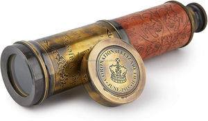 กล้องส่องทางไกลโบราณทำมือขนาด 20 นิ้ว ทำจากทองเหลือง พร้อมด้ามจับหนัง กล้องส่องทางไกลแบบมือถือโบราณ ของตกแต่ง - Product Image 3