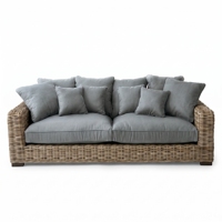 Canapé d'extérieur deux places Saint Martinez Kuboo en rotin PE synthétique tressé à la main, résistant aux UV, avec coussin non imperméable, pour terrasse côtière