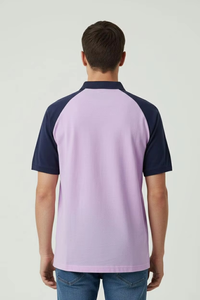 Wholesale 100% Cotton Men's for Polo Shirt Comfortable Knitted Fabric Raglan Shoulder Color Block Slim Fit Casual Solid Printed - Product Image 3