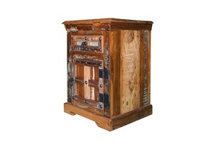 <b>Rustic</b> Wooden Nightstand With Single Drawer And Cabinet Door Handmade Antique Style Bedroom Furniture - Product Image 5