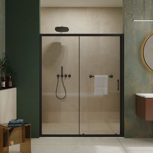 Porta Doccia Scorrevole Singola 60 Pollici L x 72 Pollici H, Vetro Temperato Trasparente Spessore 1/5 Pollici con Maniglia in Acciaio Inox Nera - Product Image 1