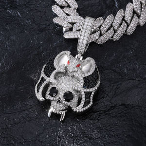 Collar con Colgante de Calavera de Ratón con Incrustaciones de Diamantes de Imitación, Chapado en Plata, Aleación, Joyería Hip Hop para Hombre - Product Image 3