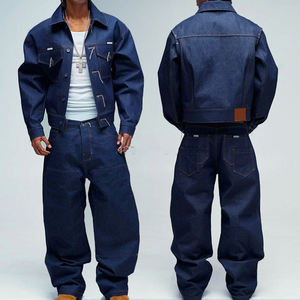 Manufacturers Custom High Quality Denim Tracksuit Raw Selvedge Jeans Jacket and Jean <b>Pant</b> Heavyweight Oversized Denim Set - Product Image 1
