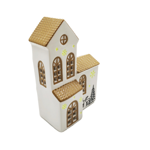 Casa de Cerámica Pintada a Mano para Decoración Navideña, Portavelas con Luz LED, Personalizable, Venta al Por Mayor OEM ODM, Adorno Festivo para Mesa - Product Image 4