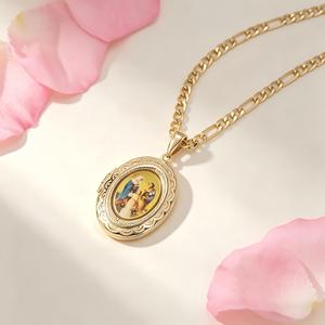 Collar con Medallón Ovalado Religioso de Plata 925 Chapado en Oro de 14K, Colgante Católico con Santo, Conjunto de Joyería Fina con Moissanita, Unisex, de Lujo - Product Image 1
