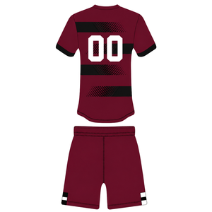 Ensemble short et maillot de rugby noir bordeaux à manches courtes, col rond, rayé, uniforme d'équipe personnalisé, respirant, pour l'entraînement et la performance athlétique - Product Image 2
