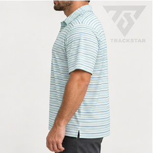 Camisa Polo Trackstar para Hombre, Color Azul Menta, con Rayas Horizontales Finas, Manga Corta, Cuello con Botones, Estilo Casual para Golf, con Logotipo Personalizado - Product Image 3