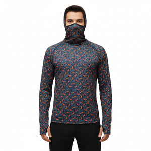 Chemise de pêche unisexe à capuche imprimé paon bleu 100 % polyester UPF 50 anti-UV respirante pull-over avec logo personnalisé sur le devant pour l'extérieur - Product Image 6