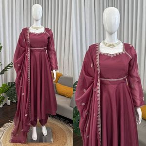 Indian Pakistani Beautiful Designer Anarkali <b>Silk</b> <b>Fabric</b> Fancy Thread Work Wedding Casual Traditional Women Wear - Product Image 4