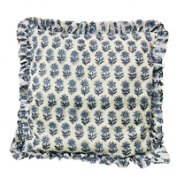 Housses de coussin en coton bohème faites à la main, imprimées au bloc, à volants, motifs floraux – Coussins décoratifs style bohème