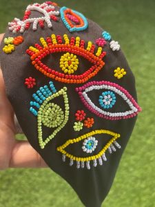 Fournisseur en gros Serre-tête noué brodé de perles en tissu pêche à motifs floraux, accessoire de coiffure tendance pour femme pour les fêtes - Product Image 2