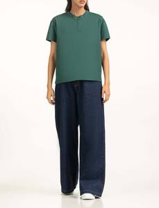 Fabricante de Camisetas Personalizadas para Mujer, Último Diseño, Camiseta Verde Oscuro con Cierre, 100% Algodón, Manga Corta - Product Image 3