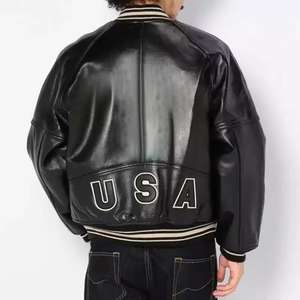 Chaqueta de Béisbol de Cuero PU Negra Personalizada para Hombre, Marca NESTA SPORTS, OEM, de Alta Calidad, con Bordado, Estilo Bomber, con Cierre - Product Image 2