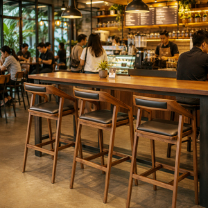 Taburete de Bar Moderno Vito de Teca Sólida Premium al por Mayor con Brazos y Asiento Tapizado Oscar para Restaurante, Cafetería, Hotel, Mostrador - Product Image 5