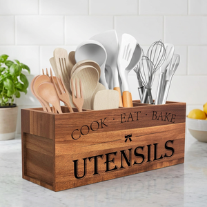 Porte-ustensiles rectangulaire en bois pour la cuisine, les restaurants et les hôtels - Organisateur moderne à 4 niveaux - Product Image 1