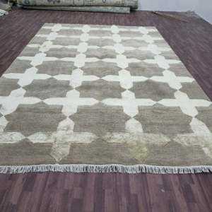 Hand Knotted Abstract Vintage Silk <b>Wool</b> PET Friendly Non-Slip Highly Durable Area Rug | <b>brown</b> colour hand knotted rug - Product Image 2