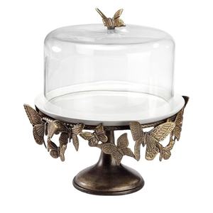 Fundición Metal mariposa diseño latón antiguo decorativo decoración del hogar boda usado vidrio superior en él taza pastel soporte - Product Image 1