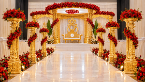 Mandap Triveni tallado en oro de gran tamaño para bodas hindúes. Compre un mandap exclusivo de estilo gujarati para grandes eventos. El último mandap para bodas. - Product Image 2