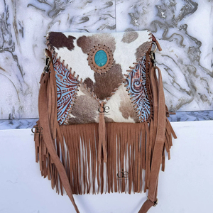 Nuevo Bolso de Mano con Flecos de Piel y Cuero, Diseño Moderno, Bolso Cruzado de Cuero Repujado con Piel de Vaca, Elegante Bolso Bandolera para Regalo - Product Image 1