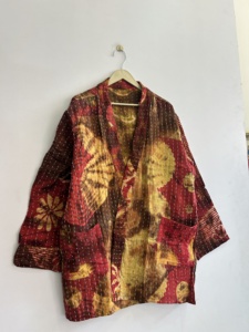 Boho Tie Dye Handmade Vintage Kantha <b>Quilted</b> <b>Jacket</b> Bohemian Short Kimono <b>Jacket</b> - Product Image 5
