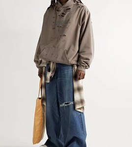 Custom <b>Hip</b> Hop Streetwear Distressed Hoodie <b>For</b> Men - Product Image 6